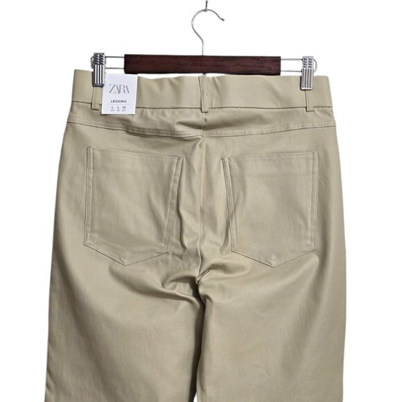 Zara NWT High Rise Bootcut Coated Leggings In Tan Sz L - Picture 3 of 14